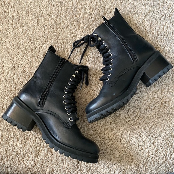Steve Madden Geneva Combat Boot, Black Leather, size 7 - Picture 9 of 14